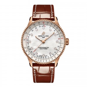 Breitling navitimer 36mm ladies watch white mother of pearl alligator 18k red gold R17327211A1P1