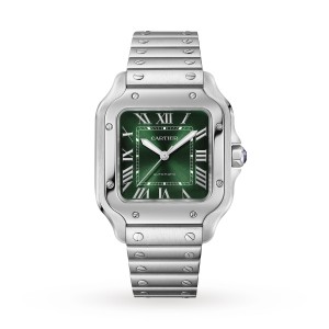 Cartier montre santos de cartier modèle moyen acier automatique bracelet cuir interchangeable WSSA0061